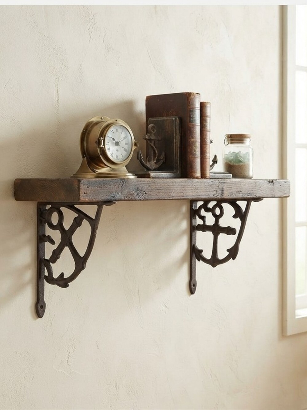 Decorative Anchor Wall Shelf Bracket Pair - Brown Black Cast Iron